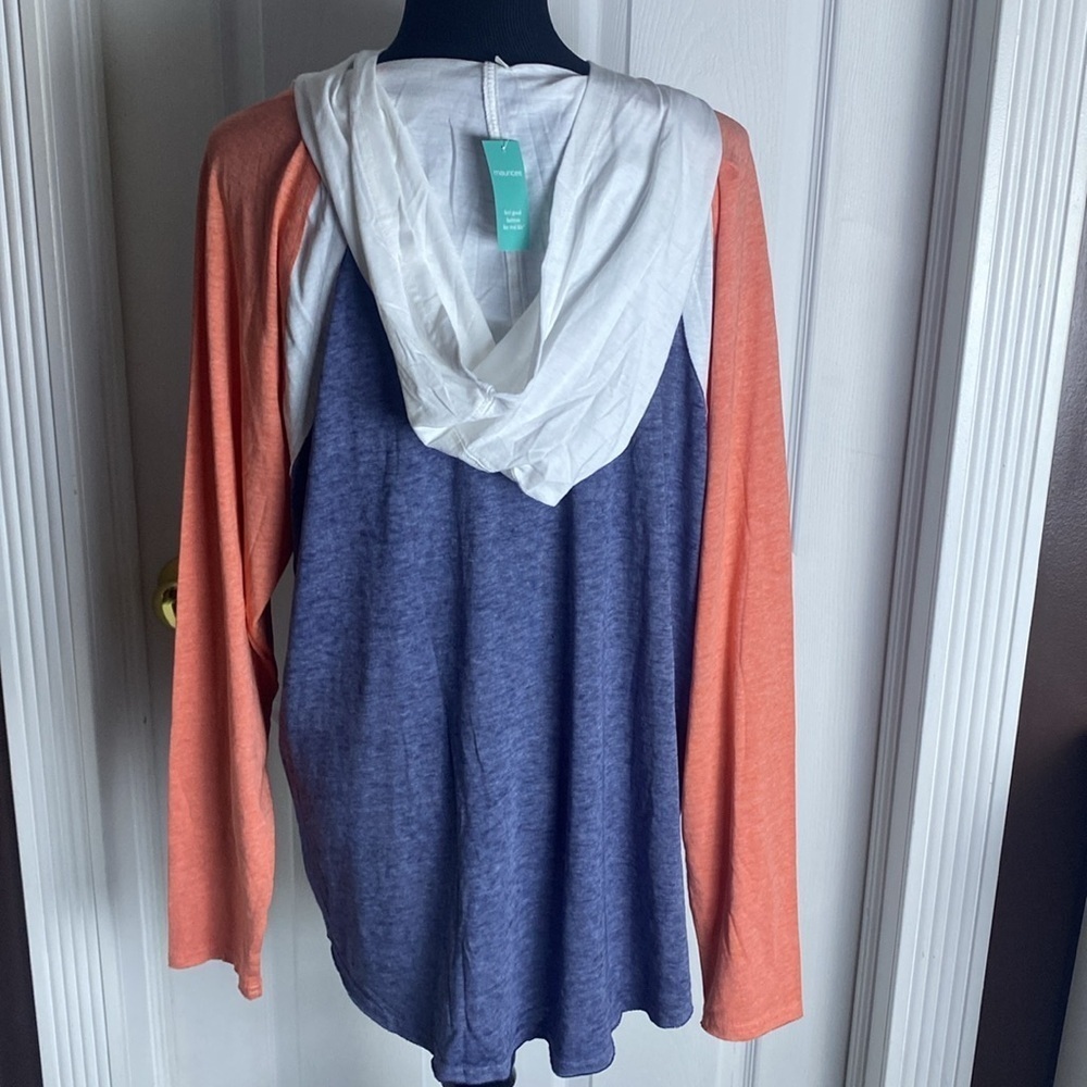 Maurices Women’s Long Sleeve Hooded Tee Tunic Blue Orange White sz XL NWT - Picture 5 of 7